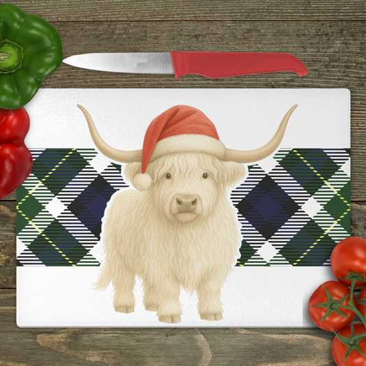 White Highland Cow - Small Glass Cutting Board