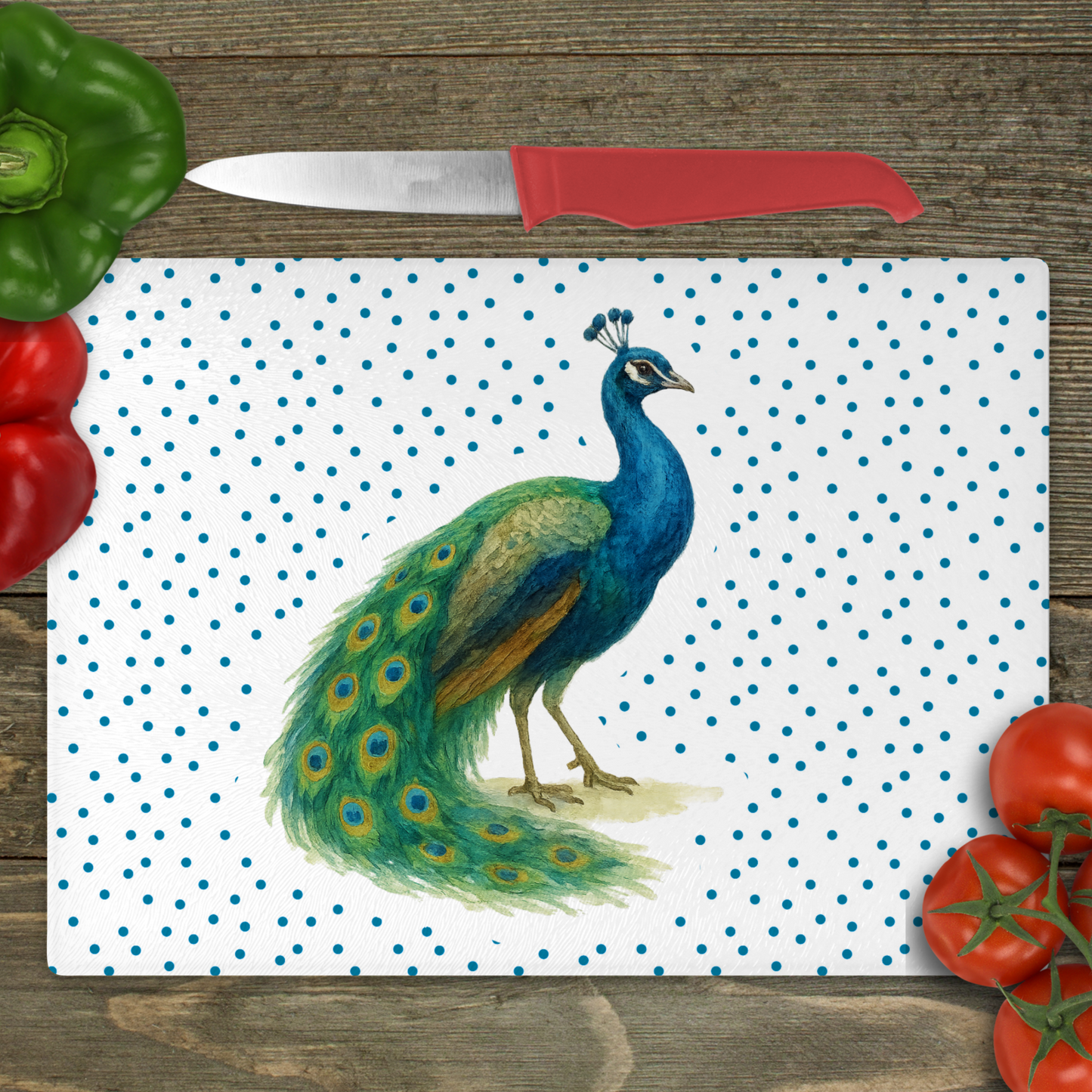 Peacock - Small Glass Cutting Board