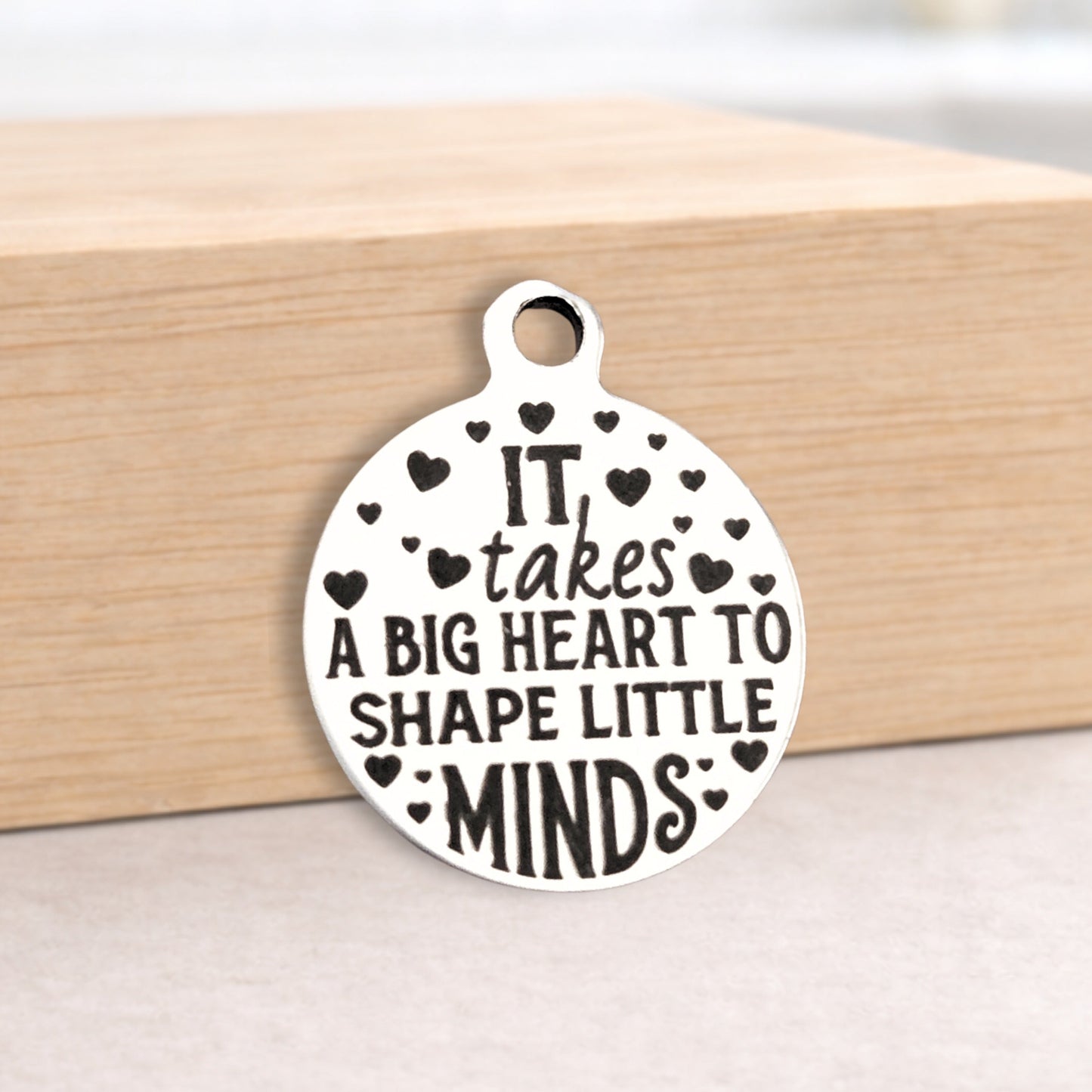 Big Heart Shapes Little Minds Charms, Bulk Packs, Stainless Steel Gold and Silver Colour Pendants - Tags