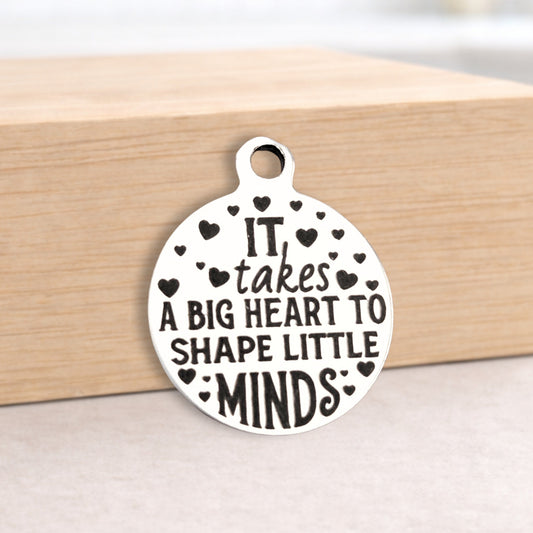 Big Heart Shapes Little Minds Charms, Bulk Packs, Stainless Steel Gold and Silver Colour Pendants - Tags