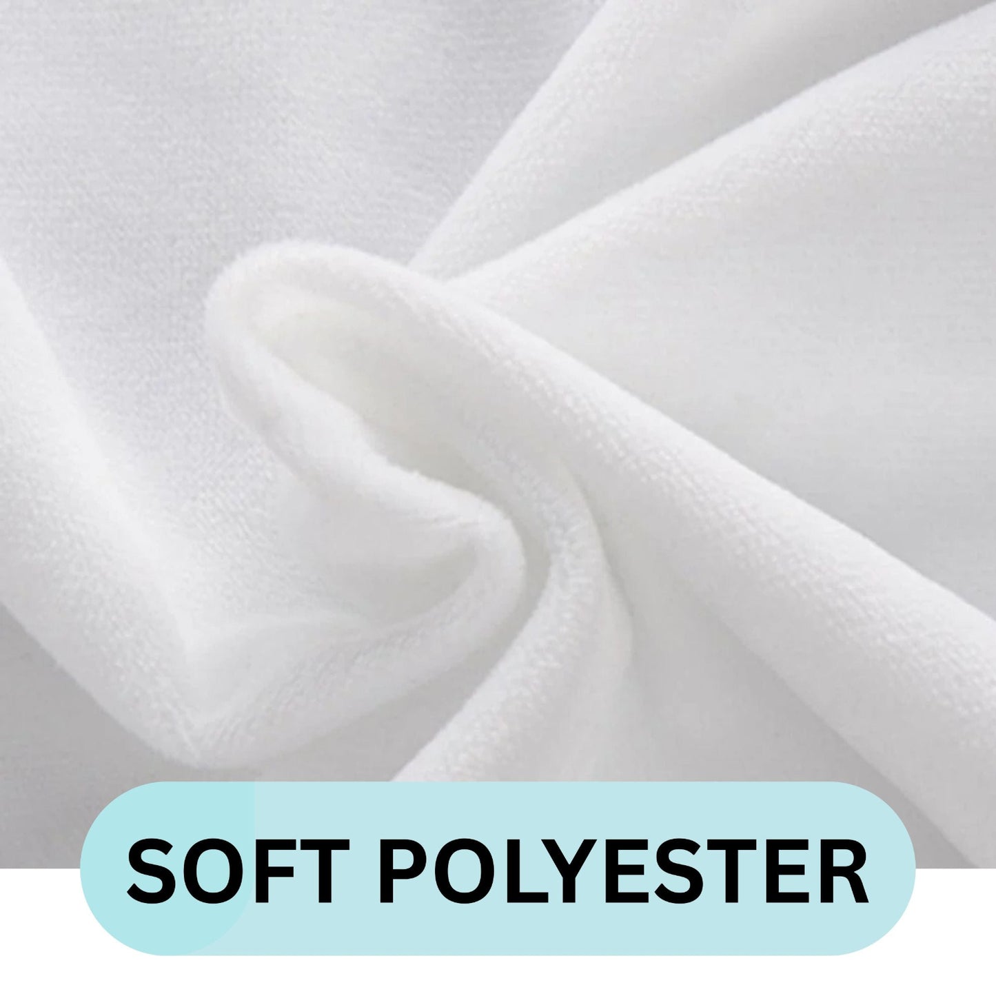 Close-up of soft polyester fabric with a label indicating 'SOFT POLYESTER'.