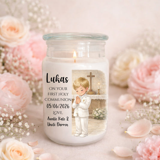 Personalised Boy First Communion Candle – Keepsake Gift