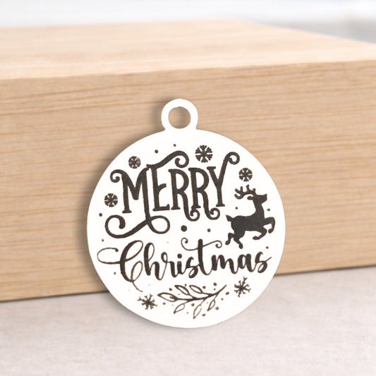 Merry Christmas Charms, Bulk Packs, Stainless Steel Gold and Silver Colour Pendants - Tags