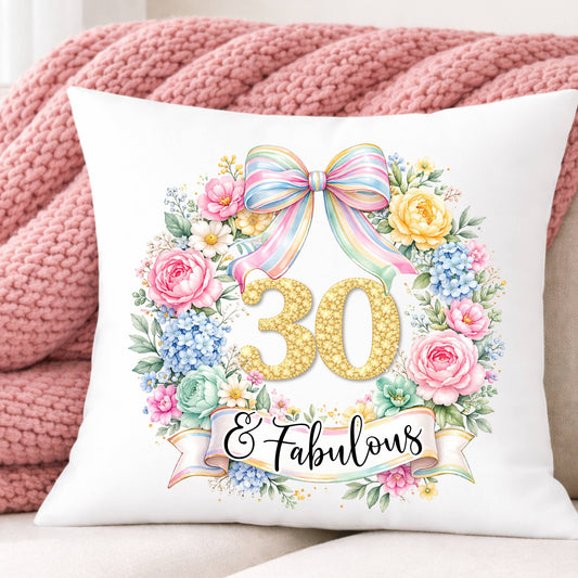 Birthday Cushion – Any Age & Fabulous Floral Cushion Gift for Her, Gold number, 20 30 40 50 60