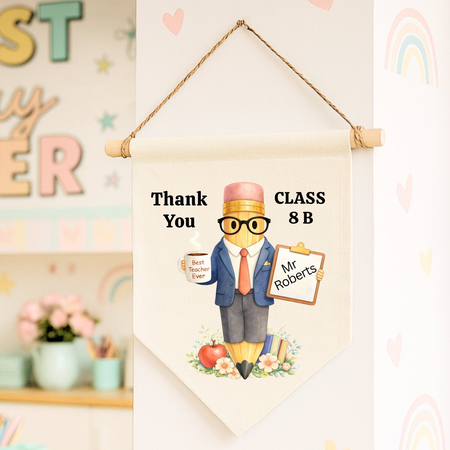 Personalised Teacher Pennant Flag – Thank You Teacher Class Gift Wall Decor