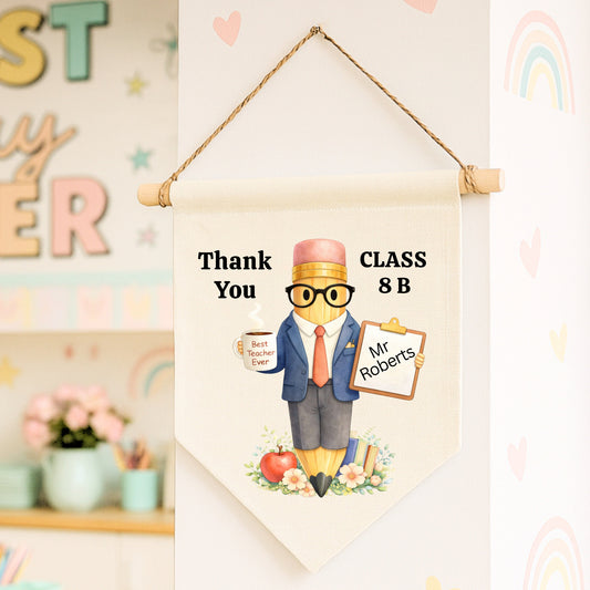 Personalised Teacher Pennant Flag – Thank You Teacher Class Gift Wall Decor