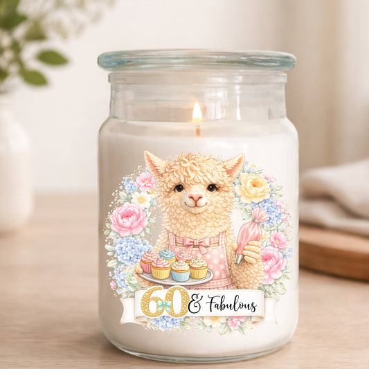 Milestone Birthday Candle Gift – Alpaca Baking Lover Jar Candle Any Age 30 40 50 60 Gift for Her