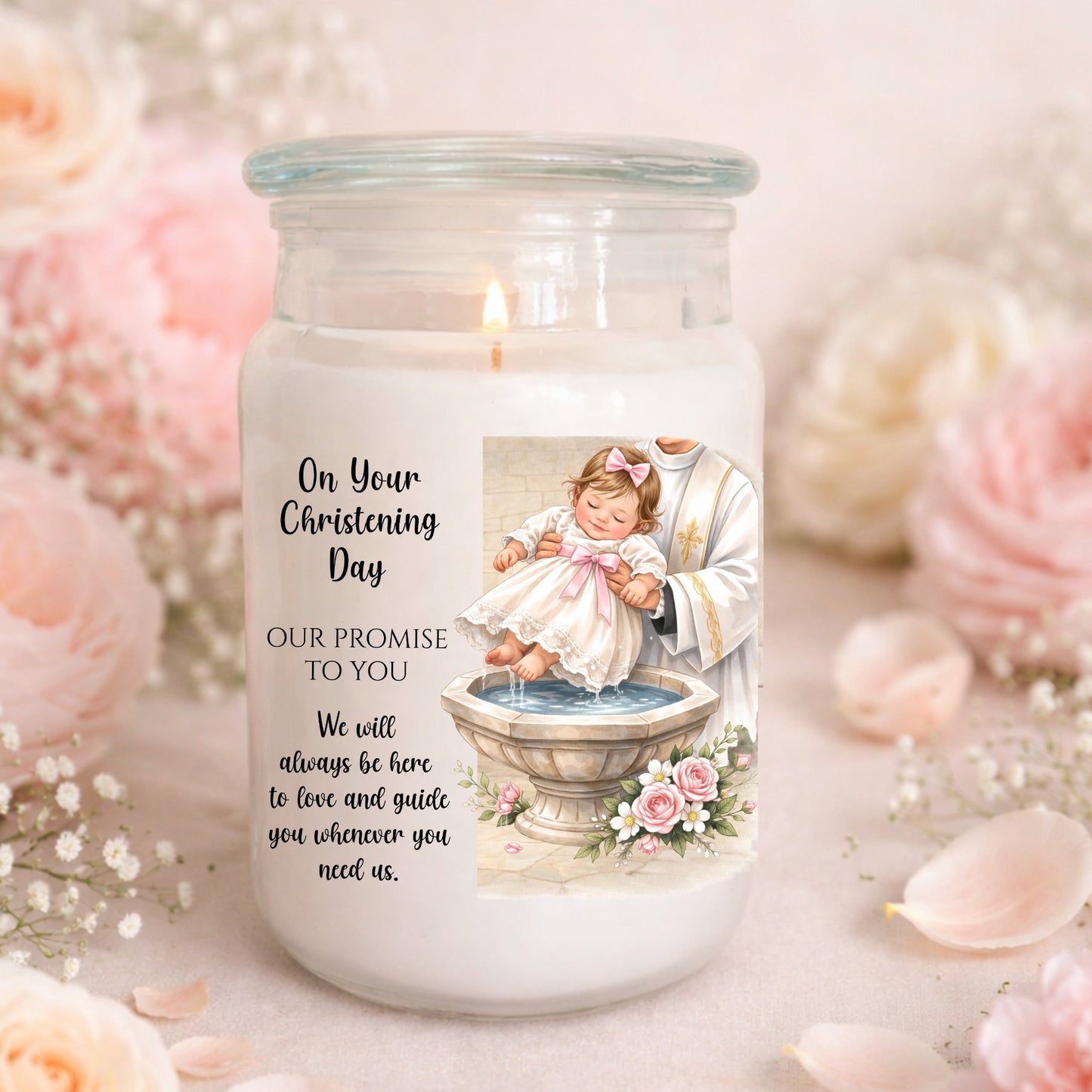Baby Girl Christening Candle Our Promise  – Baptism Keepsake Gift