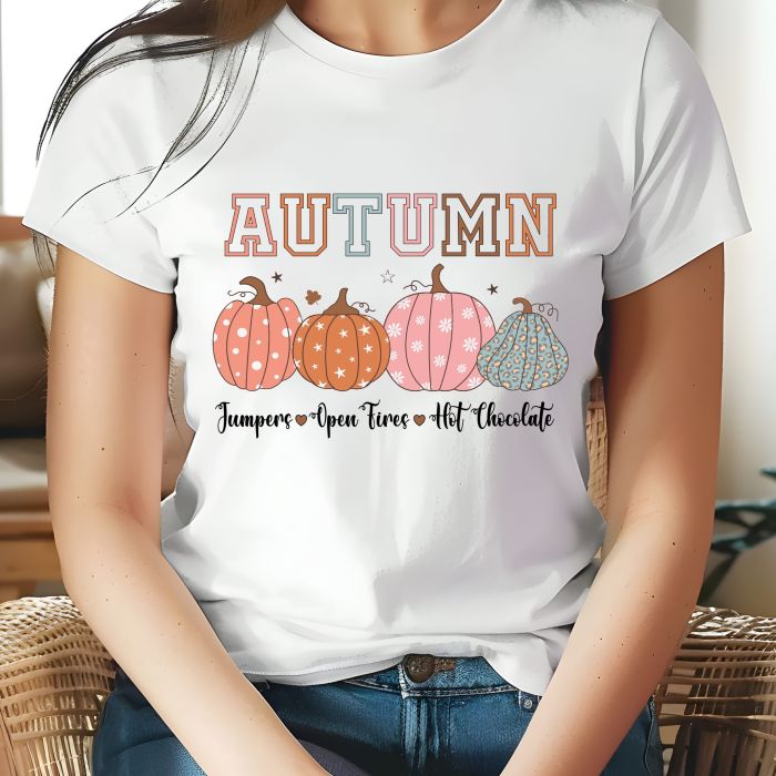 White Short sleeved Autumn T-Shirt – Unisex Cosy Season Style