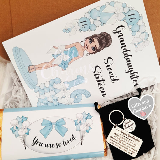 Granddaughter Sweet 16 Gift Box – Card, Keychain and Chocolate